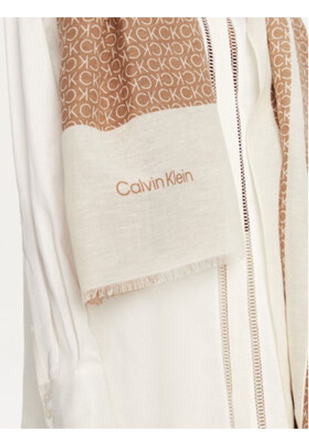 Calvin Klein Szal K60K612895 Beżowy. Kolor: beżowy. Materiał: bawełna, materiał