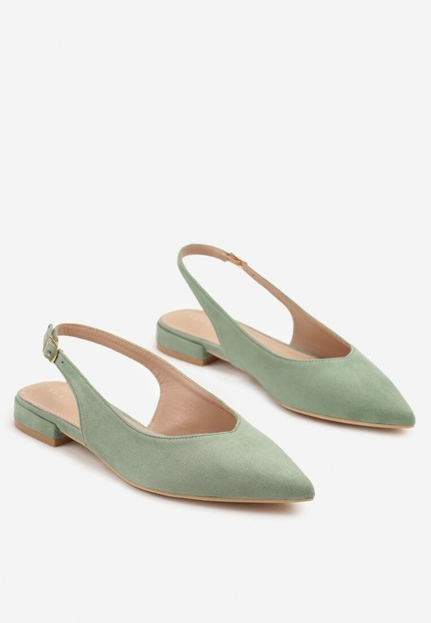 Renee - Jasnozielone Sandały Slingback Vices z Wkładką ze Skóry Naturalnej Annisae. Okazja: na spotkanie biznesowe. Zapięcie: sprzączka. Kolor: zielony. Materiał: skóra. Obcas: na obcasie. Styl: elegancki, biznesowy, klasyczny. Wysokość obcasa: niski