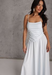 Renee - Niebieska Sukienka z Bawełny na Ramiączkach z Asymetryczną Warstwą w Talii Petimelle. Kolor: niebieski. Materiał: bawełna. Długość rękawa: na ramiączkach. Typ sukienki: asymetryczne #6