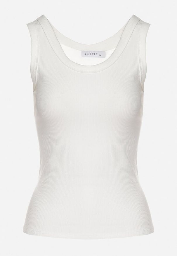 Born2be - Biały Top w Prążki Tosava. Okazja: na co dzień. Kolor: biały. Materiał: jeans. Wzór: prążki. Styl: elegancki, casual