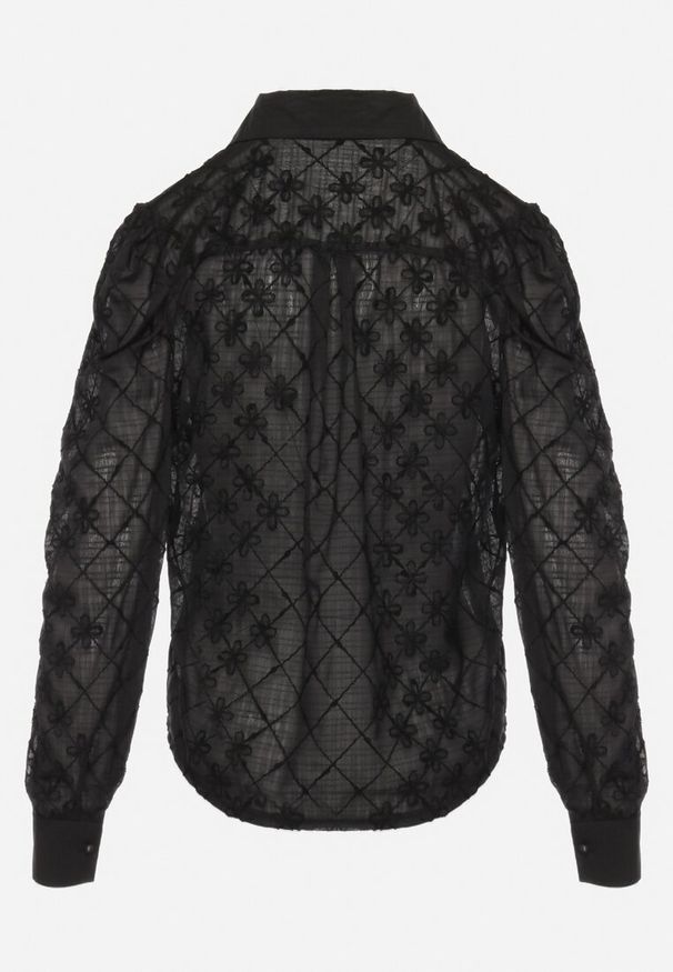 Born2be - Czarna Koszula Transparentna z Bufkami na Rękawach Oslia. Kolor: czarny