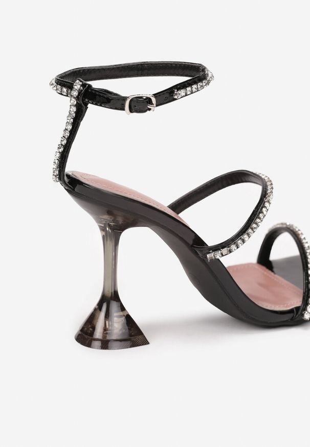 Renee - Czarne Sandały na Transparentnym Obcasie z Paskami z Cyrkoniami Admiral. Okazja: na co dzień. Zapięcie: pasek. Kolor: czarny. Wzór: aplikacja. Sezon: wiosna, zima, lato, jesień. Obcas: na obcasie. Styl: casual, elegancki. Wysokość obcasa: średni
