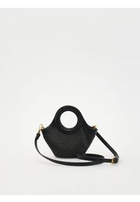 Reserved - Słomiana torebka bucket - czarny. Kolor: czarny. Materiał: skórzane #1