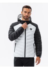 Ombre Clothing - Sportowa kurtka męska pikowana - biała V12 - Rozmiar: M. Kolor: biały. Materiał: poliester. Styl: sportowy #1