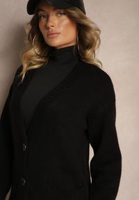 Renee - Czarny Casualowy Kardigan na Guziki z Wełną i Bawełną o Długim Kroju Vamini. Okazja: na co dzień. Kolor: czarny. Materiał: bawełna, wełna. Długość: długie. Styl: casual #3