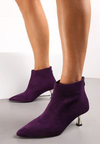 Renee - Fioletowe Botki na Obcasie Typu Kaczuszka z Noskiem w Szpic Ecelini. Zapięcie: zamek. Kolor: fioletowy. Sezon: jesień, zima. Obcas: na obcasie. Wysokość obcasa: średni #4