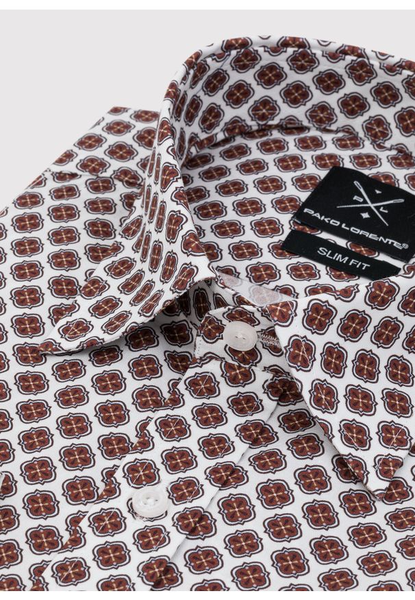 Pako Lorente - PAKO LORENTE – Casualowa koszula męska w brązowy wzór. Okazja: na co dzień. Typ kołnierza: button down. Kolor: brązowy. Materiał: bawełna, elastan. Styl: casual