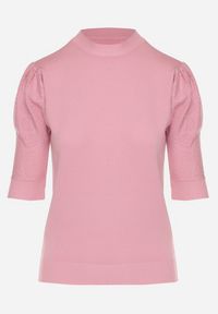 Born2be - Różowy Półgolf z Ażurowymi Rękawami Unessea. Okazja: do pracy, na co dzień. Kolor: różowy. Materiał: skóra, jeans. Wzór: ażurowy. Styl: casual, klasyczny #3
