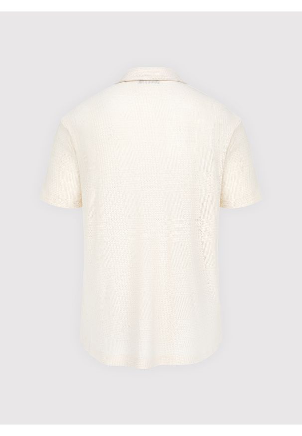 Pako Lorente - PAKO LORENTE - Ażurowa koszula męska z krótkim rękawem ecru. Okazja: na co dzień. Materiał: poliester, bawełna. Długość rękawa: krótki rękaw. Długość: krótkie. Wzór: ażurowy. Sezon: wiosna. Styl: casual