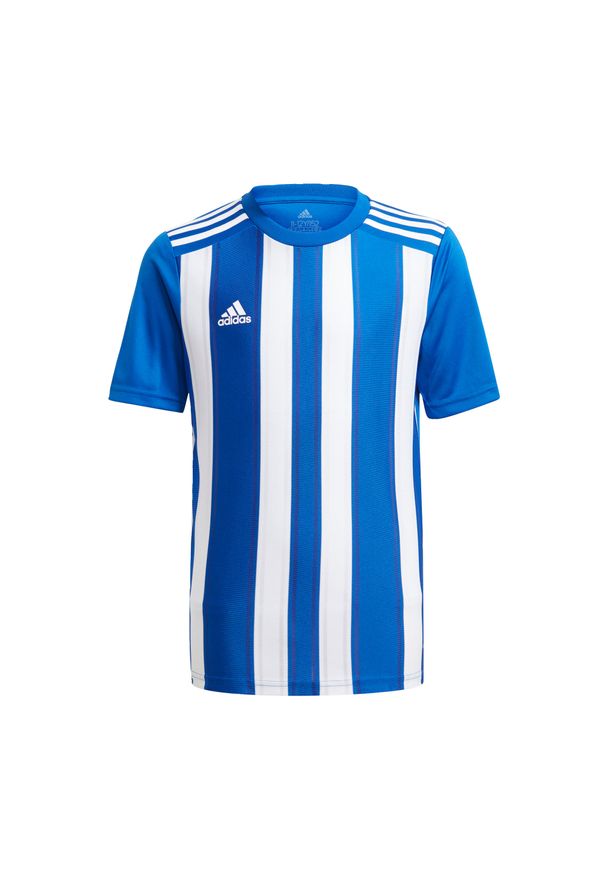 Adidas - Koszulka dziecięca adidas Striped 21. Kolor: niebieski, biały, wielokolorowy. Materiał: materiał. Sport: piłka nożna