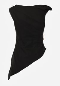 Born2be - Czarna Bawełniana Bluzka o Asymetrycznym Marszczonym Kroju z Aplikacją Omphasia. Okazja: na co dzień. Kolor: czarny. Materiał: bawełna. Wzór: aplikacja. Styl: casual, elegancki #6