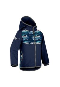 UNUO - Kurtka softshellowa dziecięca z polarem Basic, Tm. Niebiesko-czarna, Pingwiny. Kolor: niebieski. Materiał: polar. Sezon: jesień, wiosna