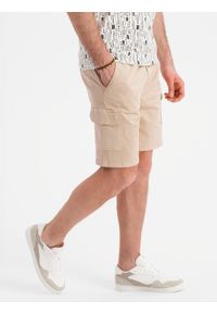 Ombre Clothing - Spodenki męskie bawełniane cargo z elastycznym pasem – beżowe V3 OM-SRCG-0190 - XXL. Okazja: na co dzień. Kolor: beżowy. Materiał: bawełna. Sezon: lato. Styl: casual