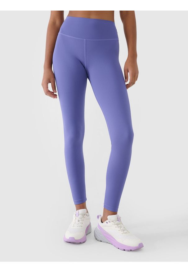4f - 4F Legginsy treningowe szybkoschnące damskie - granatowe S. Stan: podwyższony. Kolor: niebieski. Materiał: materiał, elastan, syntetyk, włókno, dzianina. Wzór: jednolity, gładki, ze splotem. Sport: fitness