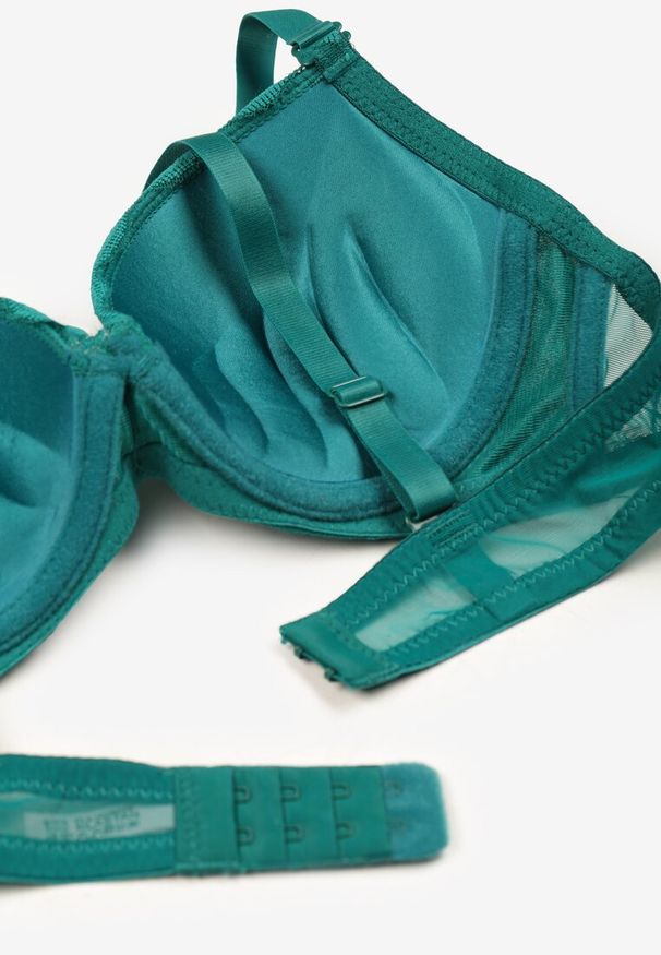 Born2be - Ciemnozielony Koronkowy Biustonosz Push Up Ozdobiony Metaliczną Aplikacją Norithiel. Kolor: zielony. Materiał: koronka. Rodzaj stanika: push-up. Wzór: aplikacja