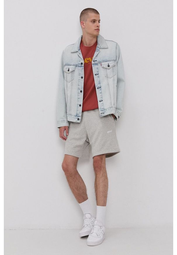 Levi's® - Levi's - T-shirt bawełniany. Okazja: na spotkanie biznesowe. Kolor: czerwony. Materiał: bawełna. Wzór: nadruk. Styl: biznesowy