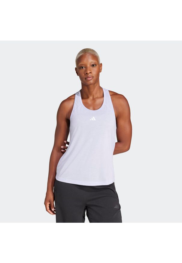 Adidas - Koszulka fitness damska ADIDAS bez rękawów. Kolor: fioletowy. Materiał: skóra, materiał. Długość rękawa: bez rękawów. Sport: fitness
