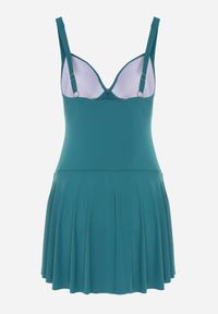 Born2be - Ciemnozielony Strój Kąpielowy Jednoczęściowy o Kroju Sukienki z Siateczkową Wstawką Earena. Kolekcja: plus size. Kolor: zielony #5