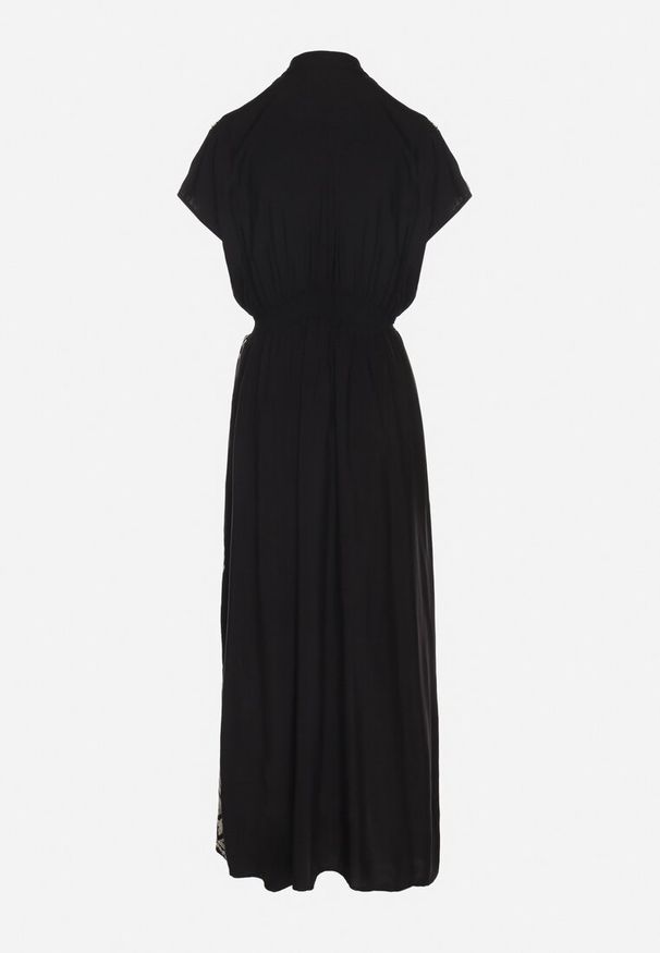 Born2be - Czarna Koszulowa Sukienka z Bawełną Ozdobiona Metaliczną Nicią Tirlio. Okazja: na spacer, na co dzień. Kolor: czarny. Materiał: bawełna. Wzór: aplikacja. Typ sukienki: koszulowe. Styl: klasyczny, casual, elegancki