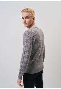 Ochnik - Bawełniany szary sweter męski. Kolor: szary. Materiał: bawełna. Długość: długie. Wzór: ze splotem