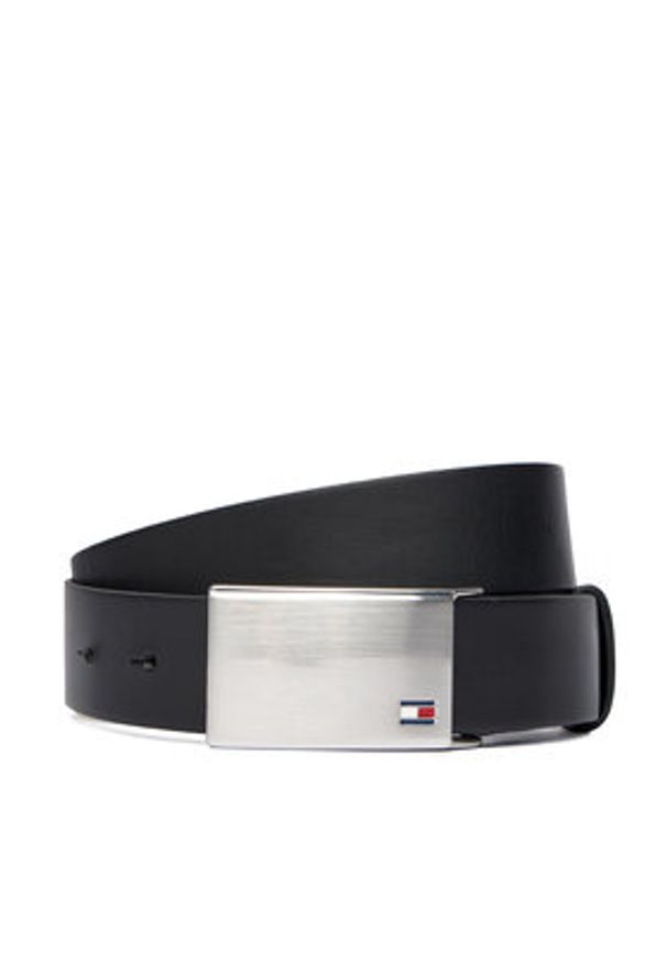 TOMMY HILFIGER - Tommy Hilfiger Pasek Męski Th Plaque Belt 3.5 Adj AM0AM01995 Czarny. Kolor: czarny. Materiał: skóra
