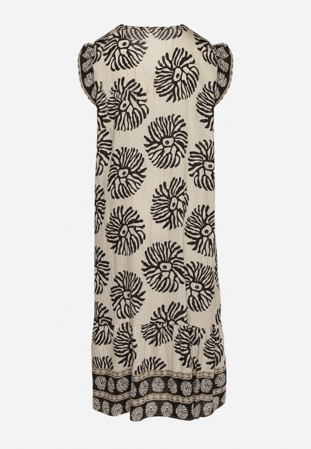 Born2be - Czarna Koszulowa Sukienka z Wiskozą i Geometrycznym Wzorem Siledia. Okazja: na co dzień. Typ kołnierza: kołnierz z falbankami. Kolor: czarny. Materiał: wiskoza. Wzór: geometria. Typ sukienki: koszulowe. Styl: elegancki, casual