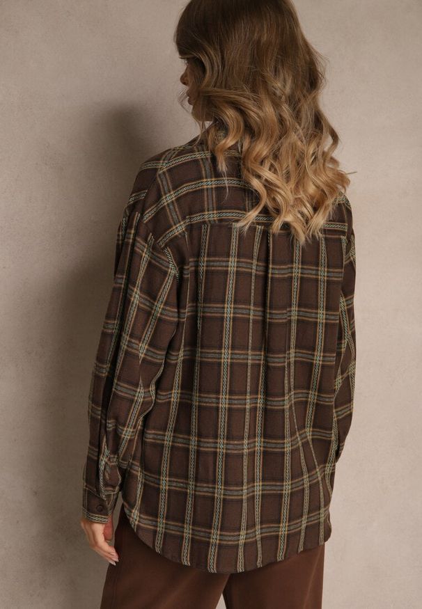 Renee - Brązowa Koszula z Bawełny i Wiskozy w Kratę Catilea. Typ kołnierza: kołnierzyk klasyczny. Kolor: brązowy. Materiał: bawełna, wiskoza. Długość rękawa: długi rękaw. Długość: długie. Wzór: haft. Styl: boho, klasyczny, elegancki