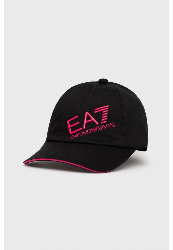 EA7 Emporio Armani czapka bawełniana 284952.2R101 kolor czarny z aplikacją. Kolor: czarny. Materiał: bawełna. Wzór: aplikacja