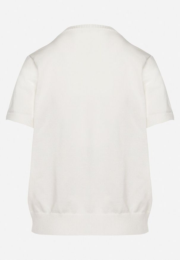 Born2be - Biała Bluzka z Wiskozy Ozdobiona Naszywką w Kształcie Pluszowego Misia Pexia. Kolor: biały. Materiał: wiskoza. Wzór: aplikacja. Sezon: lato