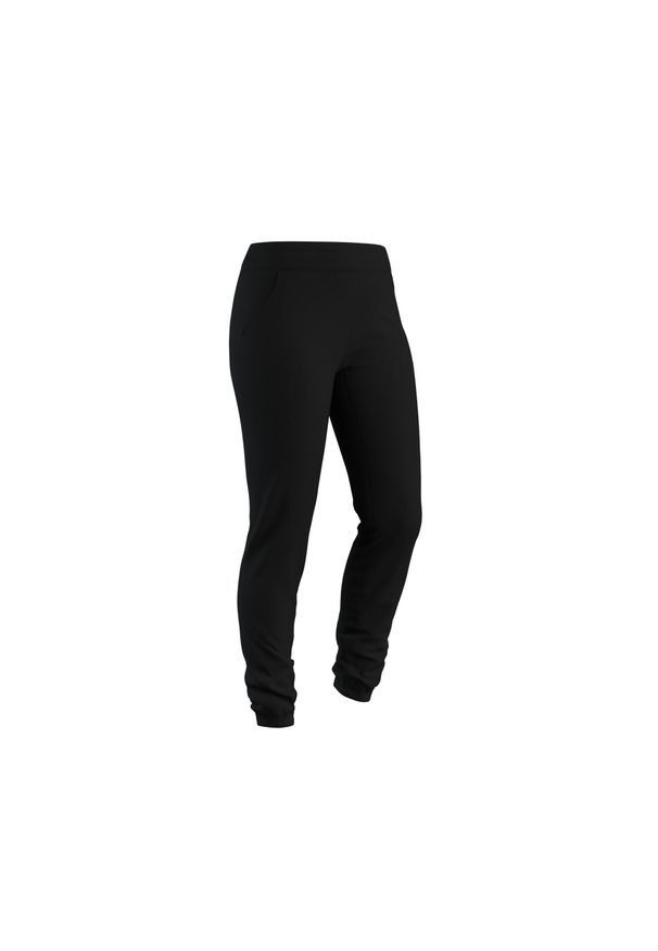 DOMYOS - Spodnie dresowe damskie Domyos Gym & Pilates 500 Slim. Stan: podwyższony. Kolor: czarny. Materiał: bawełna, materiał, poliester, elastan. Wzór: ze splotem. Sport: joga i pilates