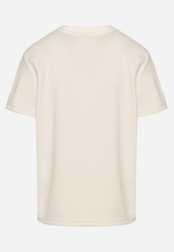 Born2be - Jasnobeżowy T-shirt o Klasycznym Kroju z Ozdobnym Haftem Galerrena. Okazja: na co dzień, do pracy, na spotkanie biznesowe. Kolor: beżowy. Materiał: jeans. Wzór: haft. Styl: klasyczny