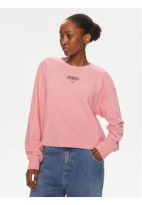 Tommy Jeans Bluza Essential Logo DW0DW17796 Różowy Relaxed Fit. Kolor: różowy. Materiał: bawełna