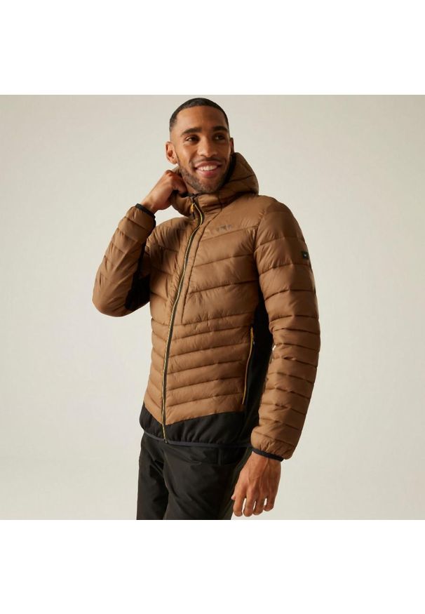 Regatta - Kurtka męska hybrydowa Leedre z kapturem. Typ kołnierza: kaptur. Kolor: brązowy. Materiał: syntetyk, puch. Sport: turystyka piesza