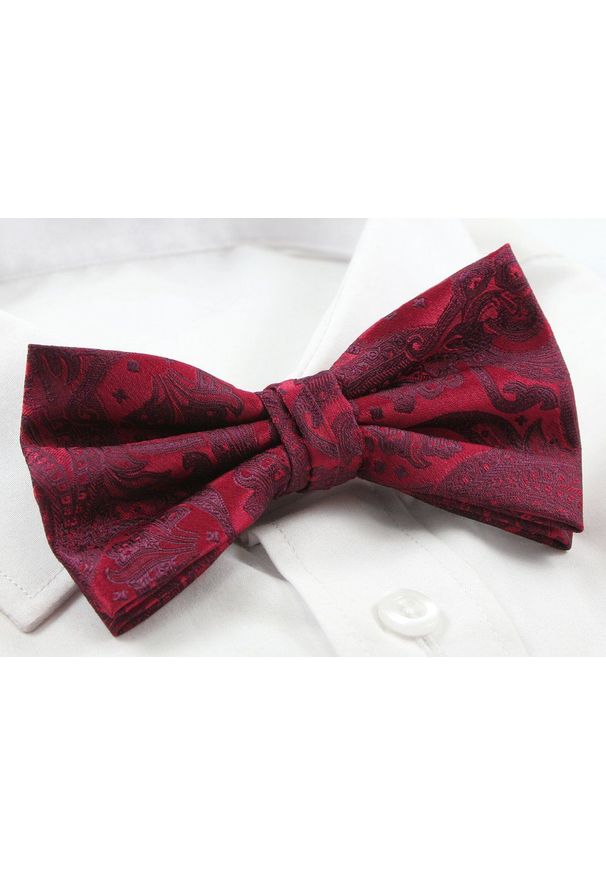 Mucha Męska z Białą Poszetką - Chattier - Głęboka Czerwień. Kolor: czerwony. Materiał: mikrofibra. Styl: sportowy, elegancki