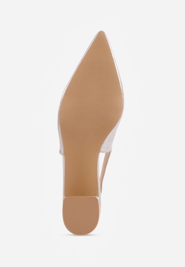 Renee - Szampańskie Czółenka Slingback VICES na Tłoczonym Słupku z Metalicznym Połyskiem Jenesa. Zapięcie: pasek. Kolor: złoty. Szerokość cholewki: normalna. Obcas: na słupku