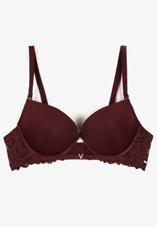 Renee - Ciemnofioletowy Biustonosz Push-Up z Koronką i Wycięciem z Przodu Sariaris. Kolor: fioletowy. Materiał: koronka. Rodzaj stanika: push-up. Wzór: koronka