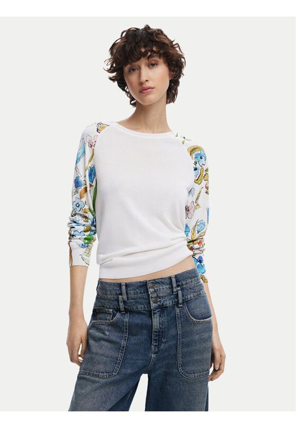 Desigual Sweter 25SWJF31 Biały Regular Fit. Kolor: biały. Materiał: syntetyk