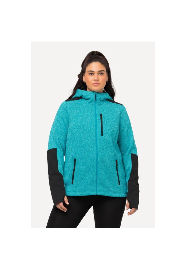 ULLA POPKEN - Damskie Kurtka polarowa odblaskowe nadruki kaptur otwór na kciuk. Kolekcja: plus size. Kolor: niebieski. Materiał: poliester, materiał. Wzór: nadruk