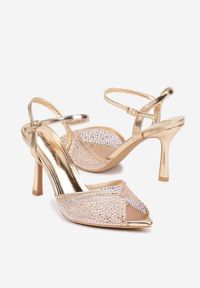 Renee - Szampańskie Eleganckie Sandały na Szpilce Ozdobione Cyrkoniami Viofera. Zapięcie: sprzączka. Kolor: złoty. Materiał: jeans. Wzór: aplikacja. Sezon: lato. Obcas: na szpilce. Styl: elegancki #5