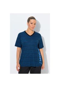 ULLA POPKEN - Damskie Bluzka funkcyjna paski klasyczny krój dekolt w serek krótki rękaw. Typ kołnierza: dekolt w serek. Kolekcja: plus size. Kolor: niebieski. Materiał: poliester, wiskoza, materiał. Długość rękawa: krótki rękaw. Długość: krótkie. Wzór: paski #1