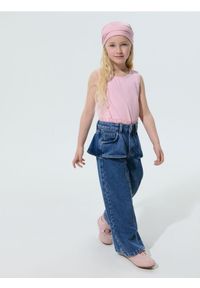 Sinsay - Jeansy wide leg z ozdobną baskinką z domieszką wiskozy - niebieski. Kolor: niebieski #1