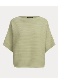 Lauren Ralph Lauren - LAUREN BY RALPH LAUREN - Zielona bluzka oversize. Kolor: zielony. Materiał: dzianina, prążkowany, bawełna. Wzór: ze splotem