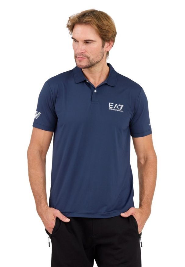 EA7 Emporio Armani - EA7 Granatowa koszulka polo Ventus 7. Typ kołnierza: polo. Kolor: niebieski