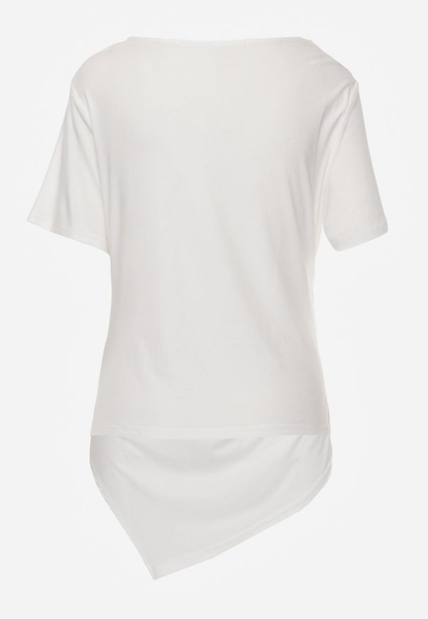 Born2be - Biała Wiskozowa Bluzka Marszczona o Asymetrycznym Kroju z Krótkim Rękawem Menirephis. Okazja: na co dzień. Kolor: biały. Materiał: wiskoza. Długość rękawa: krótki rękaw. Długość: krótkie. Styl: elegancki, casual