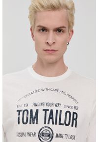 Tom Tailor - Longsleeve bawełniany. Okazja: na co dzień. Kolor: biały. Materiał: bawełna. Długość rękawa: długi rękaw. Wzór: nadruk. Styl: casual #3