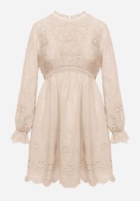 Born2be - Beżowa Sukienka w Rustykalnym Stylu z Haftowanej Tkaniny z Bawełną Delogana. Okazja: na co dzień. Kolor: beżowy. Materiał: tkanina, bawełna. Wzór: haft. Typ sukienki: rozkloszowane, proste. Styl: casual, elegancki #4