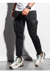 Ombre Clothing - Spodnie męskie dresowe joggery P918 - czarne - XXL. Kolor: czarny. Materiał: dresówka