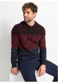 bonprix - Sweter z cienkiej dzianiny z kapturem z miękkiej mieszanki bawełny. Typ kołnierza: kaptur. Kolor: czerwony. Materiał: dzianina, bawełna. Wzór: melanż #1