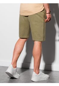 Ombre Clothing - Krótkie spodenki męskie dresowe - khaki V9 W291 - XXL. Kolor: brązowy. Materiał: dresówka. Długość: krótkie. Styl: klasyczny #3