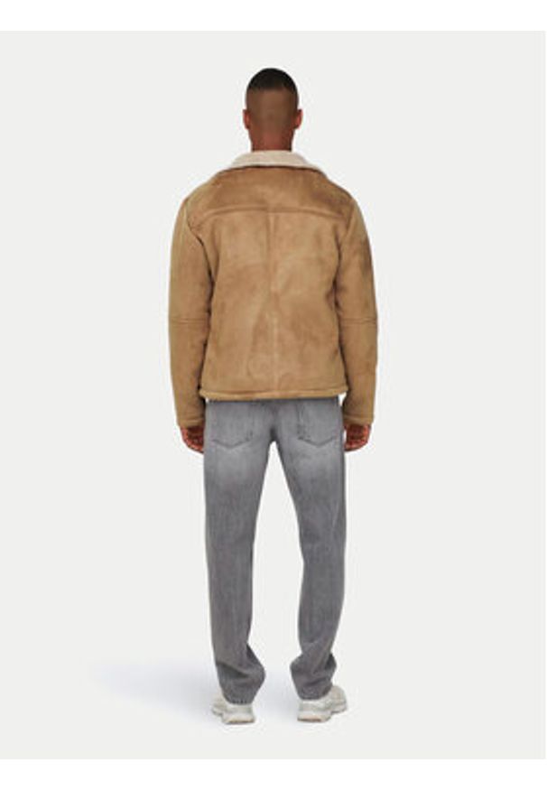 Only & Sons Kurtka z imitacji skóry 22026162 Beżowy Regular Fit. Kolor: beżowy. Materiał: skóra